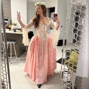 Pink Linen Marie Antoinette Rococo Petticoat Skirt with Adjustable Sizing